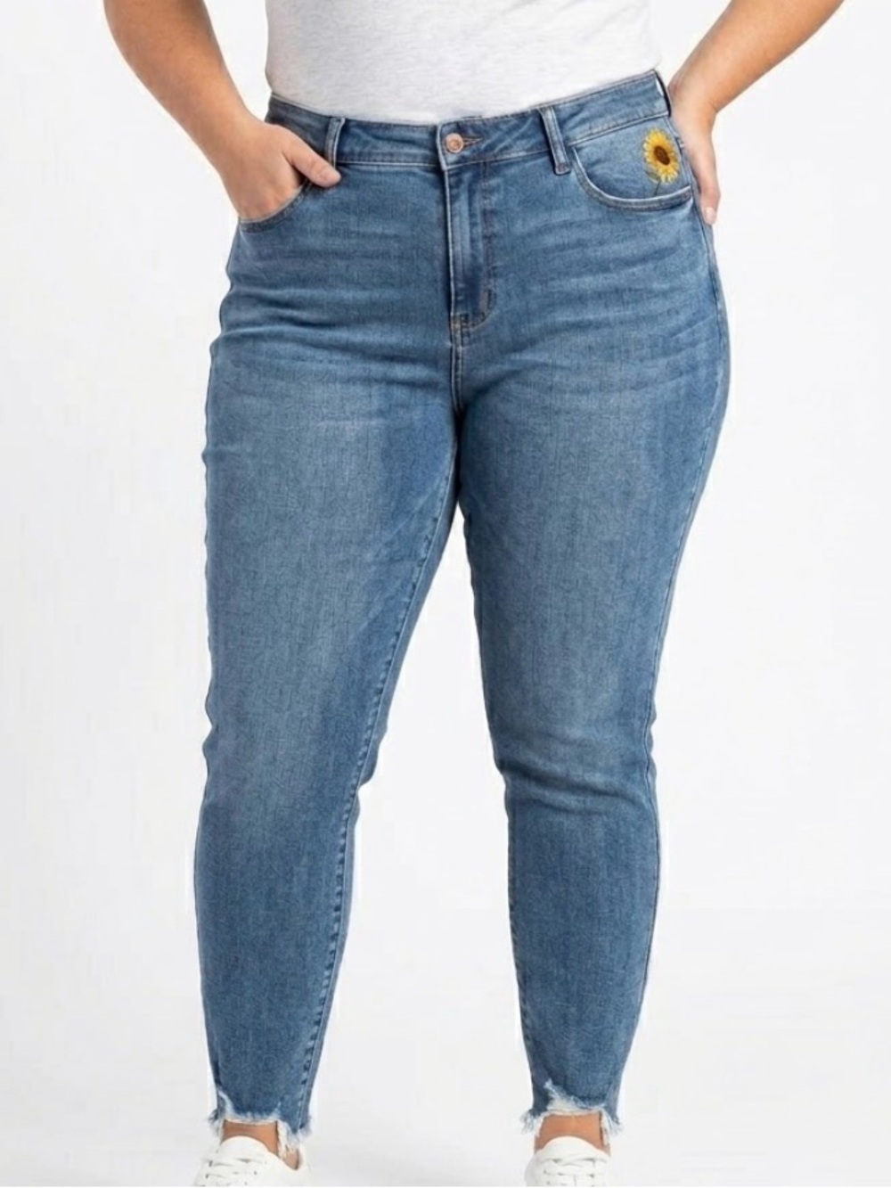 Judy Blue Medium Wash Skinny Jeans with Sunflower Accent